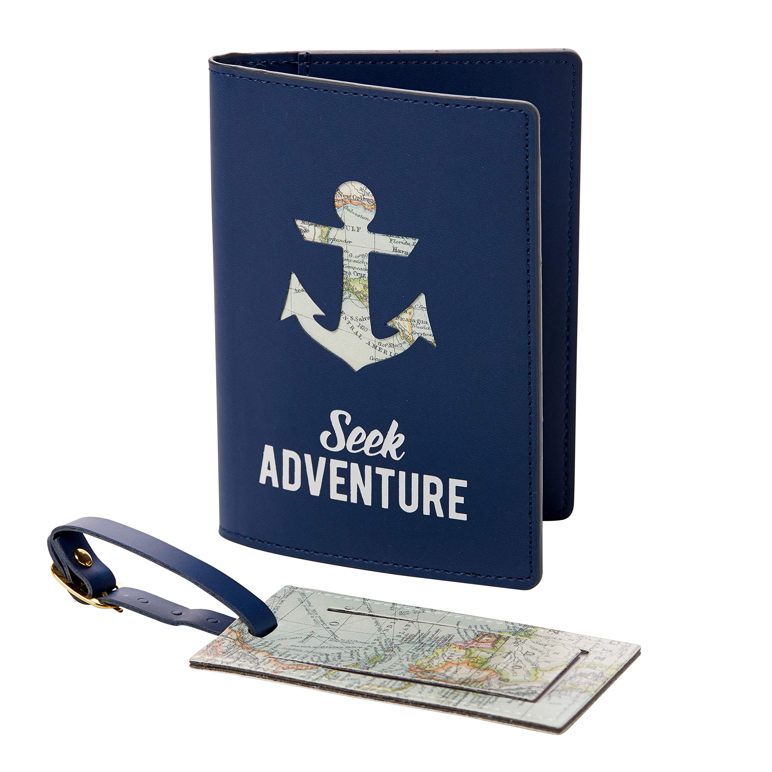 Eccolo Passport Cover Holder And Luggage Tag Set In Gift Box, “Seek Adventure”