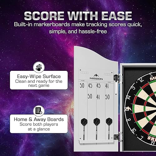Miniatura 7 de Mission Darts Gabinete de madera de lujo resistente de la diana, blanco, (CAB011)
