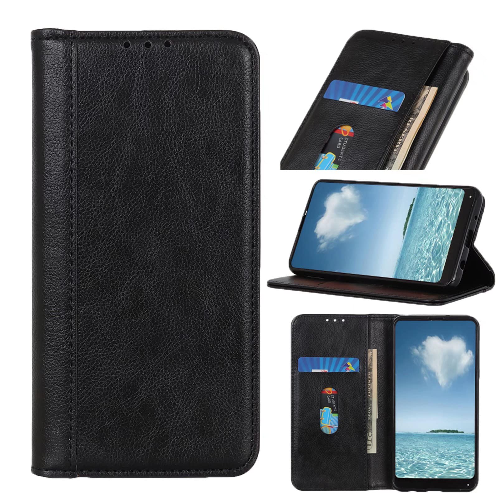 Coque Motorola Moto G35 5G étui portefeuille à rabat en cuir noir à motif litchi - 8