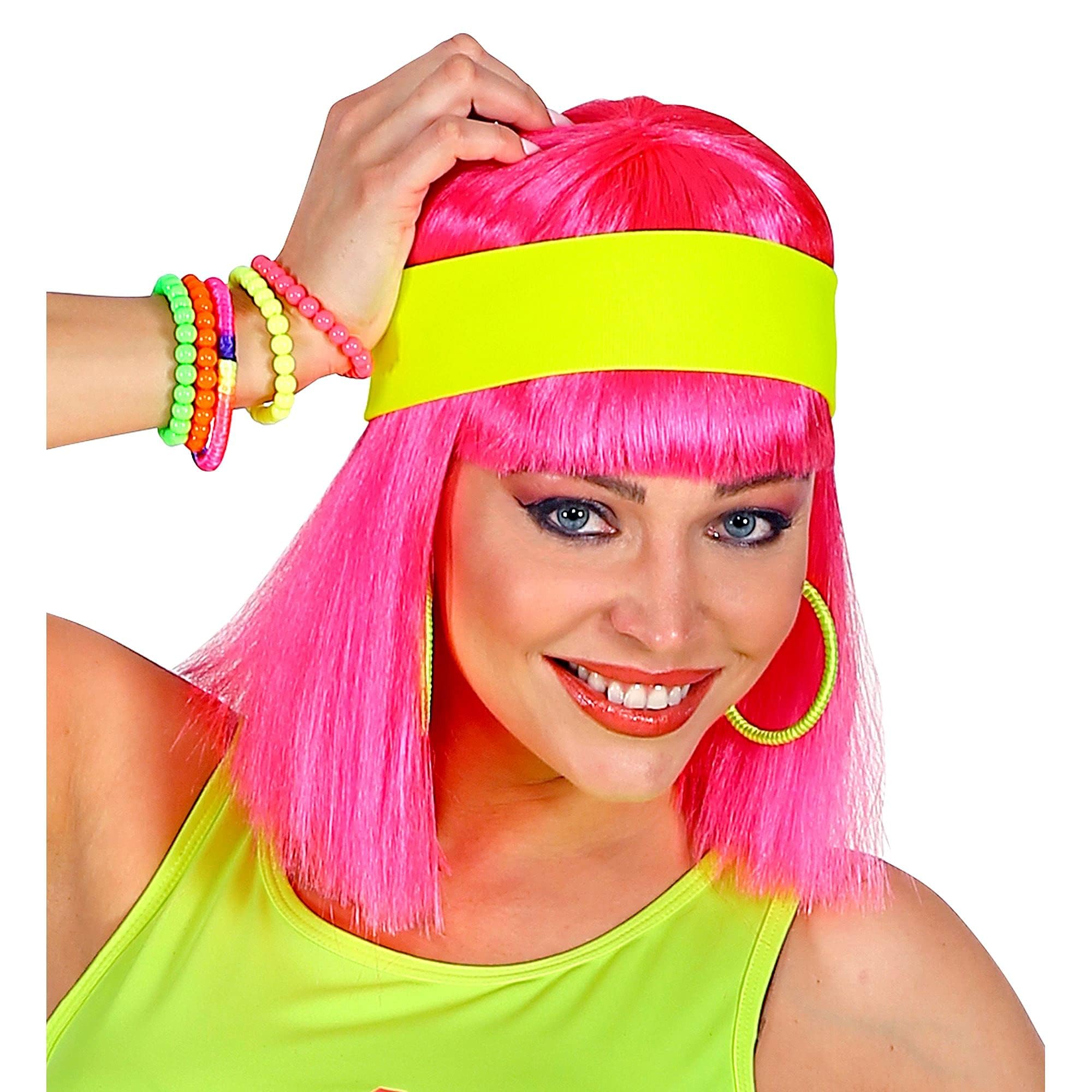 WIDMANN 02034 - Headband Adult Unisex, 80s, Disco, Tennis, Theme Parties, Fluorescent Yellow Colour