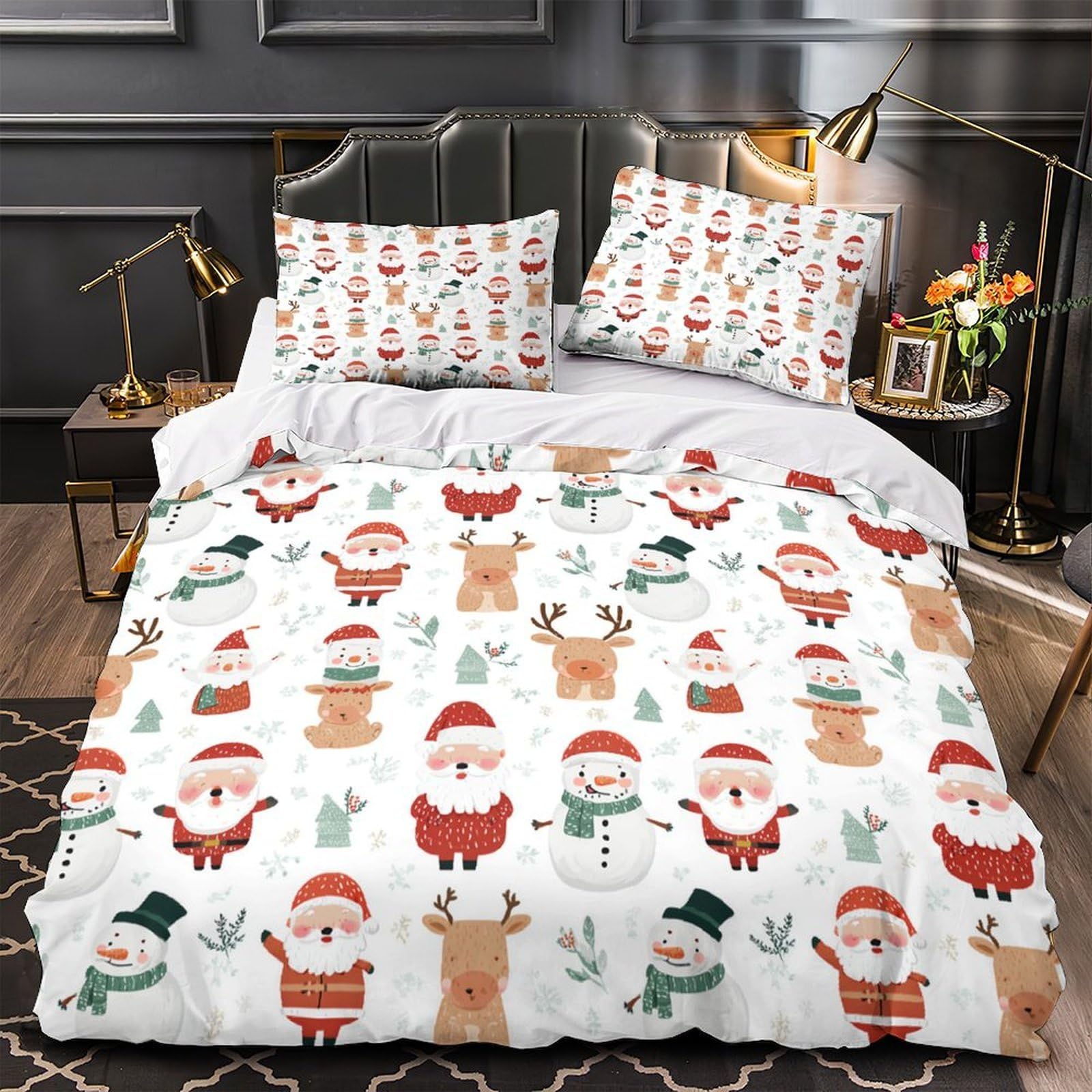 Housse de couette Noël 3D microfibre ultra douce lit enfant ado single