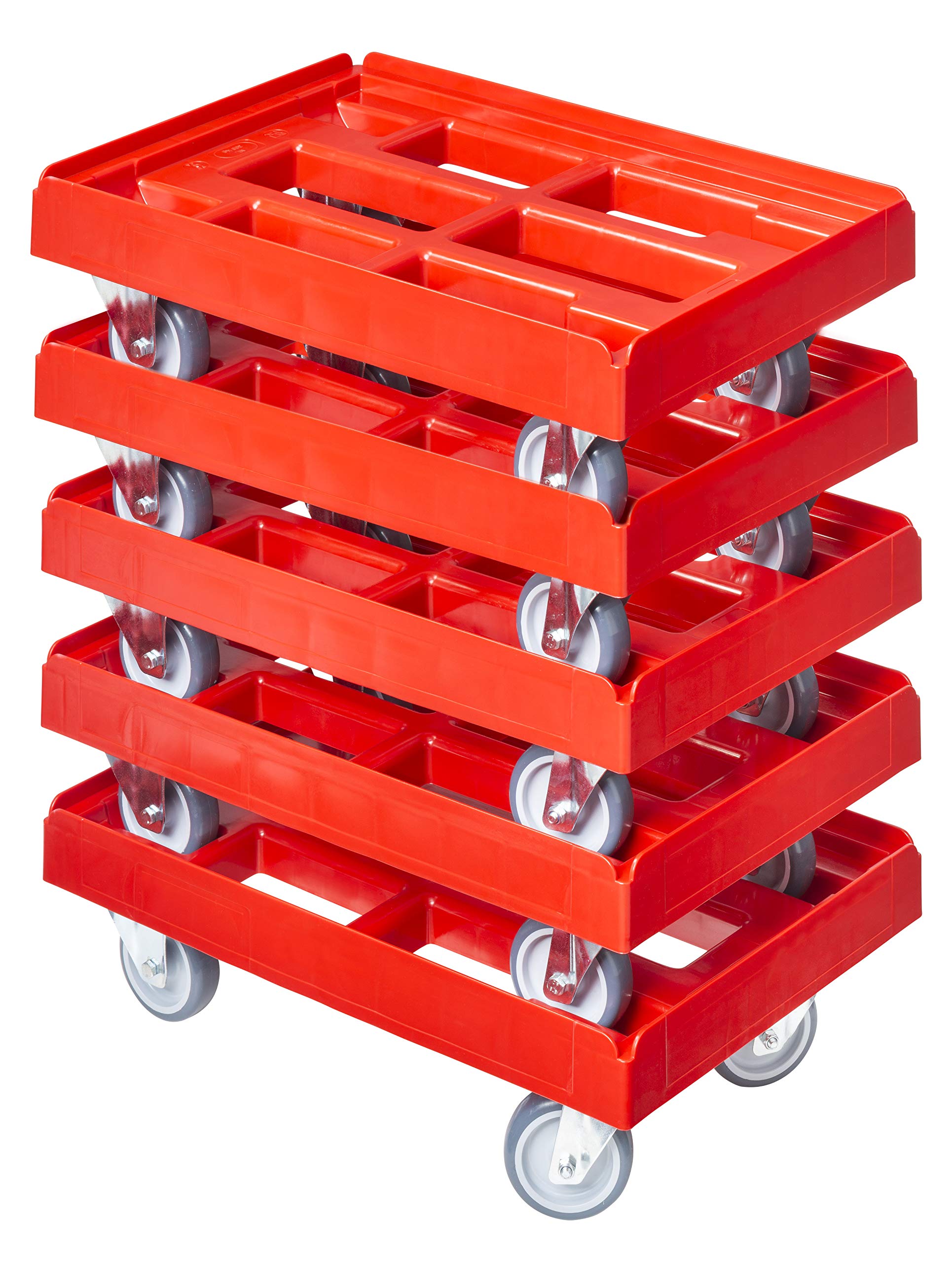 5 Stück Transportroller für Kisten 60 x 40 cm mit 2 Bock- und 2 Lenkrollen in rot