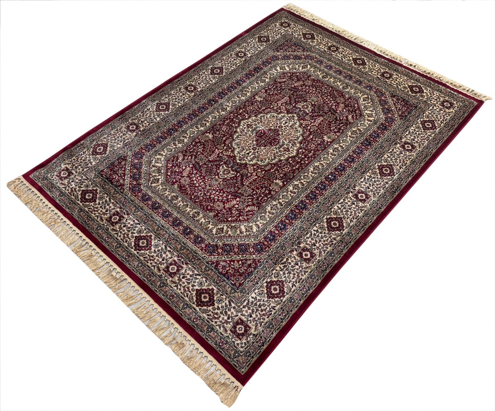 Kashmir Design M53R - Tappeto orientale, 150 x 210 cm, in viscosa lucida, colore: Rosso/Beige