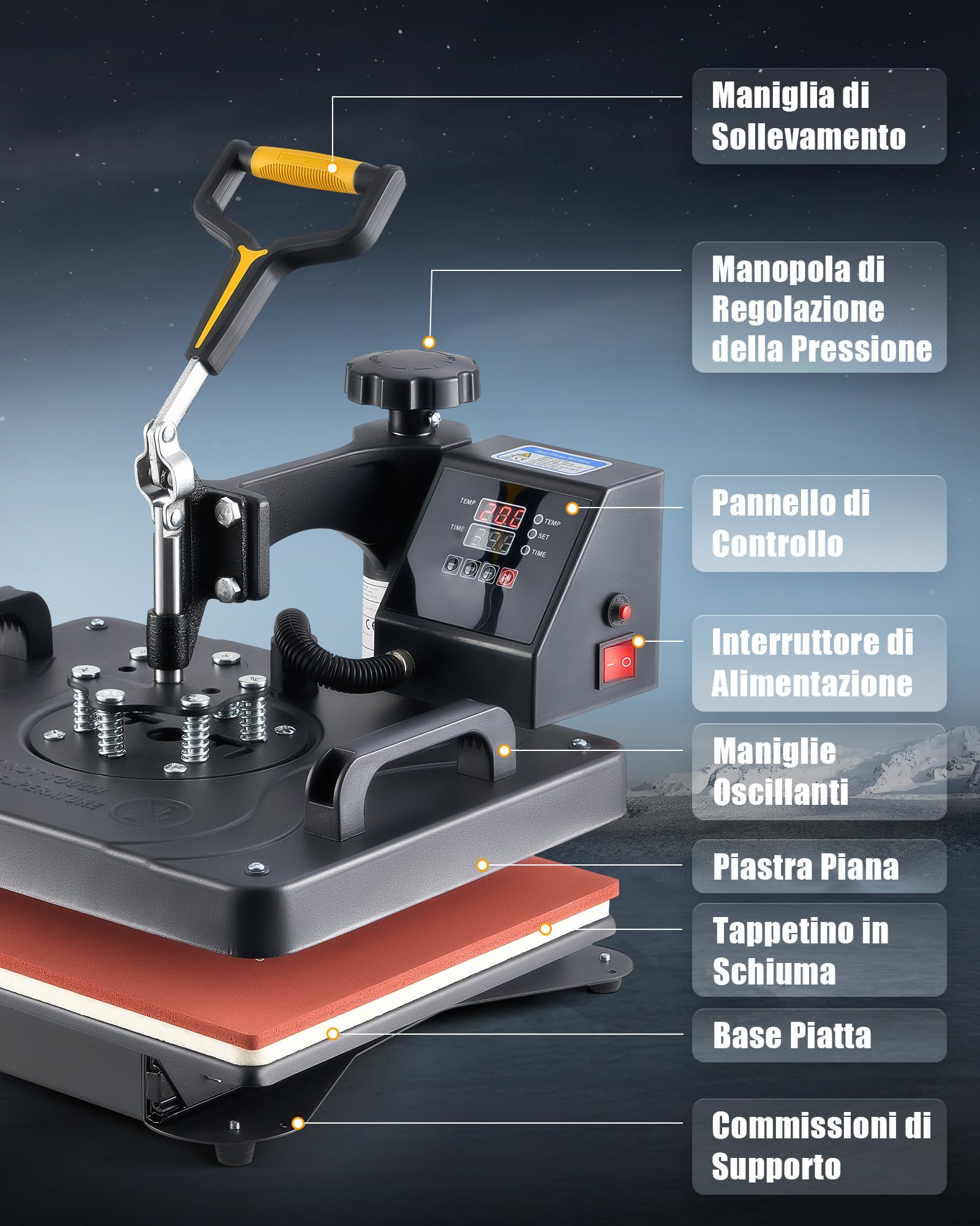 CREWORKS 8 in 1 Pressa a Caldo 30 x 38 cm Pressa Caldo per Magliette Termopressa Macchina per Sublimazione Trasferimento Stampante Pressa di Calore per T-Shirt Cappelli e Tazze