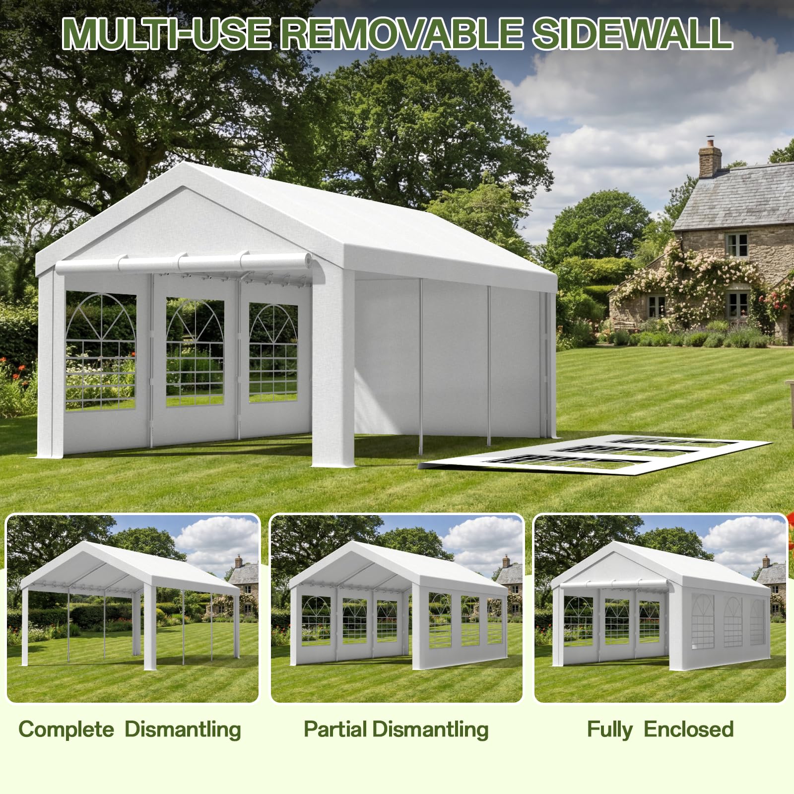 JUMMICO Pavillon Partyzelt Wasserdicht Stabil PE Plane 450 N 170g Gartenzelt UV Schutz 50+ Zelt Festzelt Bierzelt Gartenpavillon für Garten, Party, Festival, Hochzeit, weiß (3 X 6M)