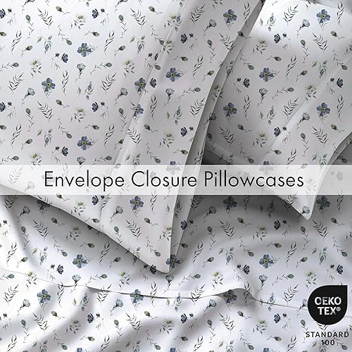 Miniatura 6 de RUVANTI Juego de 6 sábanas de algodón - Sábanas de cama de percal crujiente de algodón 100% natural suave, ligero y transpirable, juego de sábanas