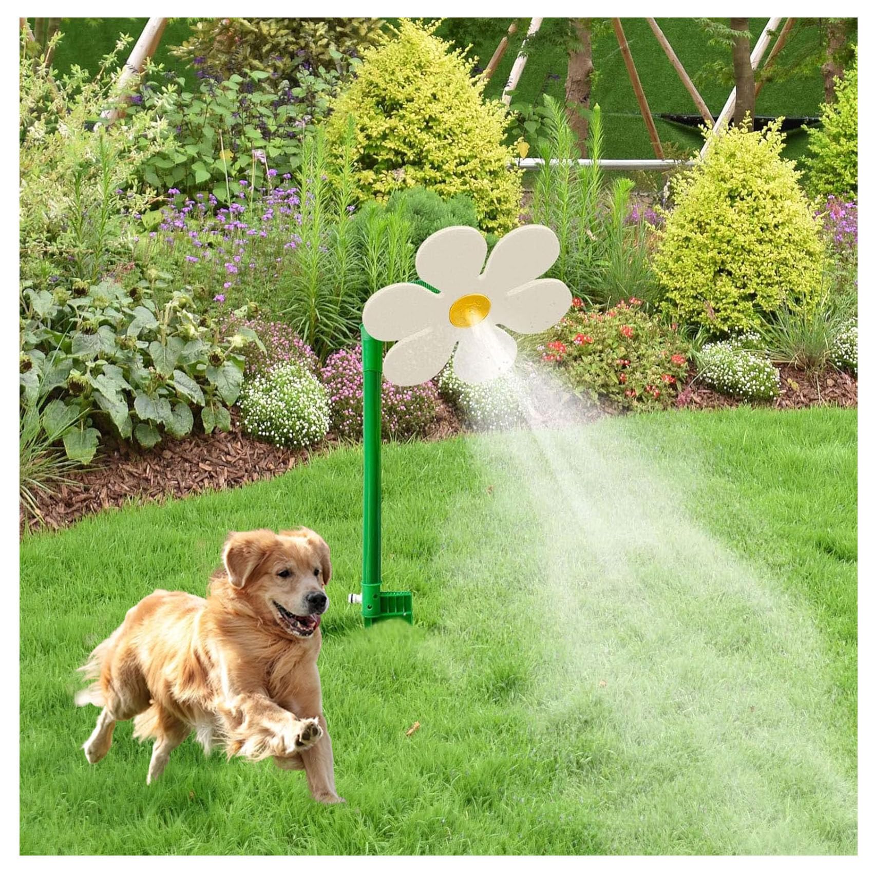 Crazy Daisy Sprinkler, 360° Rotating Lawn Water Sprinkler for Kids, Pets, and Garden Irrigation Fun (White)