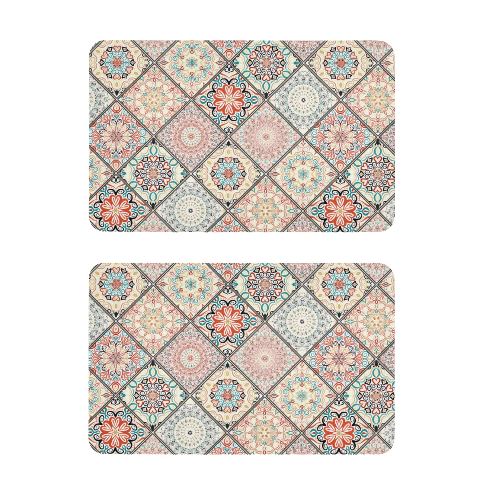 Poeticcity Multi 15 Mandala Portia Chic Style Tiles Square Portuguese Moroccan Motifs 2 Pcs Large Fridge Magnets, Dishwasher Rectangular Magnetic Plate Decor Sign For Kitchen Office Reversible Indicator