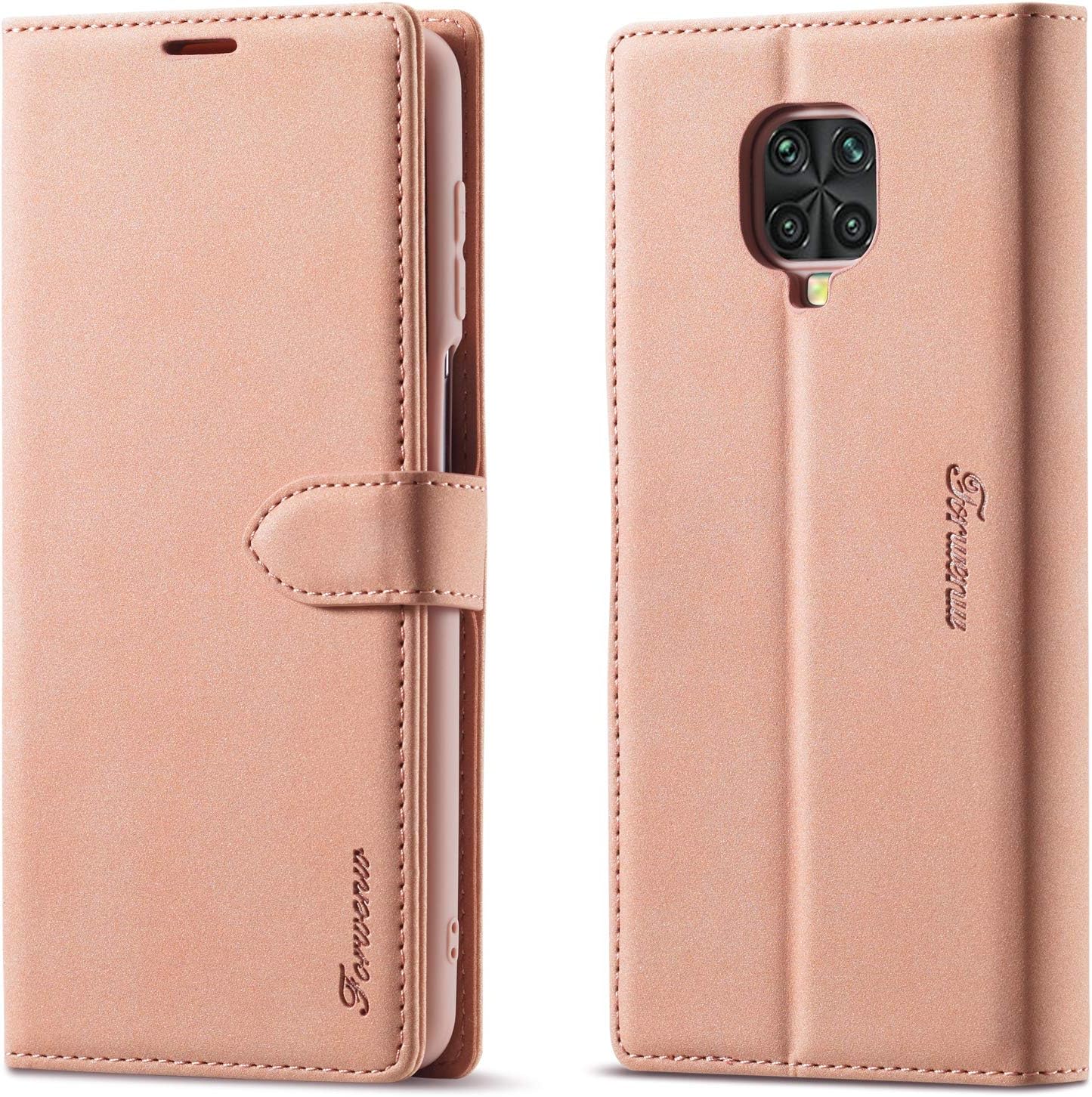 Wallet Case for Xiaomi Redmi Note 9 Pro, for Redmi Note 9S, for Redmi Note 9 Pro Max Case, Vintage Leather Case Card Holder Kickstand Magnetic Closure Flip Case Cover - Rose Gold