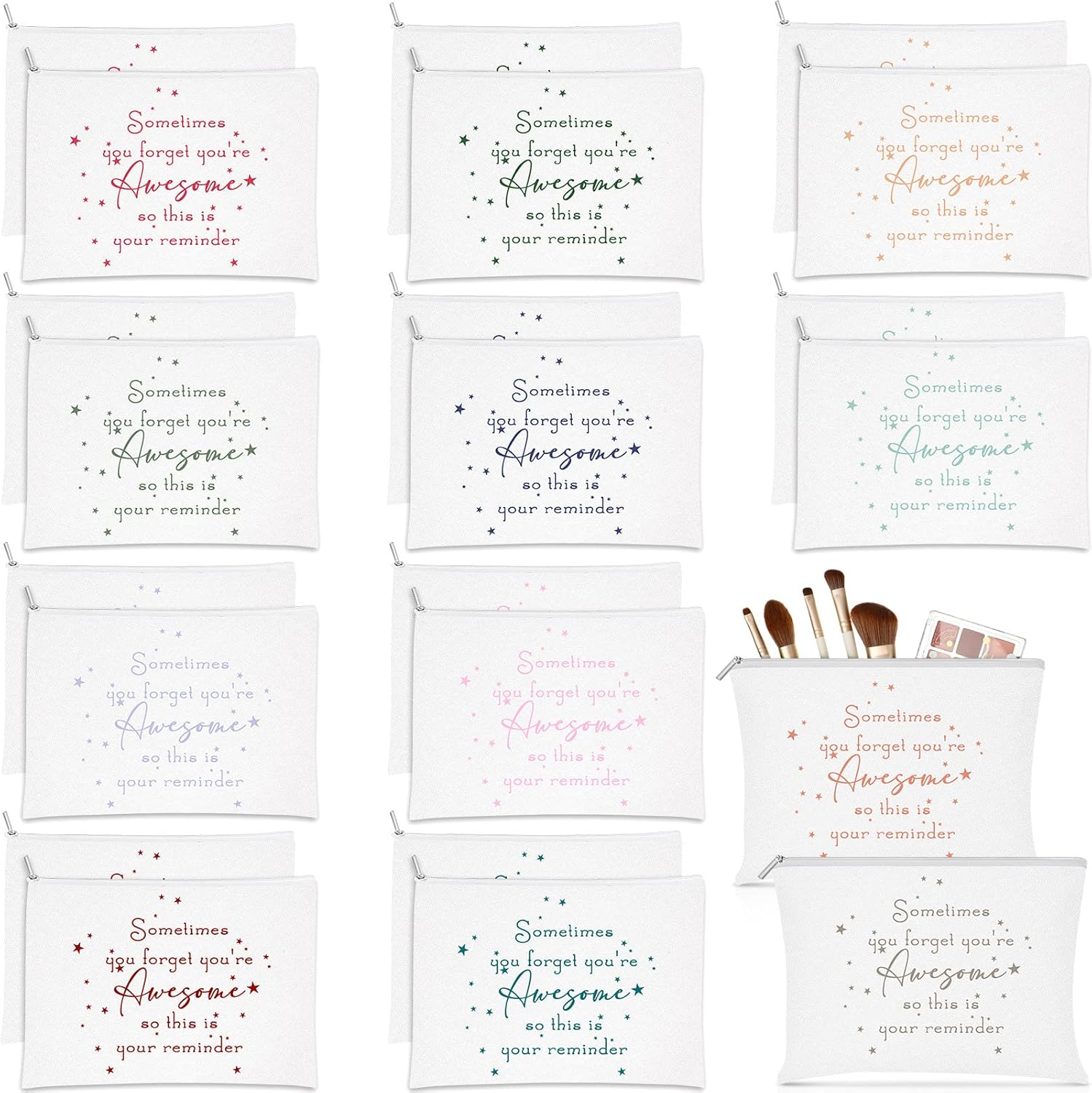 Sieral 24 Pcs Inspirational Makeup Bag Appreciation Valentine Graduation Gift for Women You're Awesome Cosmetic Bags Employee Motivational Gift for Coworker Assistant Team Social Worker(Mixed Color)