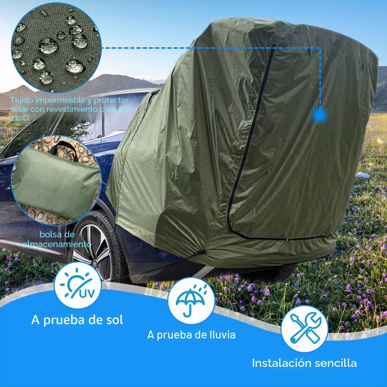 Tienda de campaña trasera para coche con mosquitera, resistente al viento, protección solar y resistente al agua – Tienda de campaña para coche, para SUV, toldo para camping y aventuras al aire