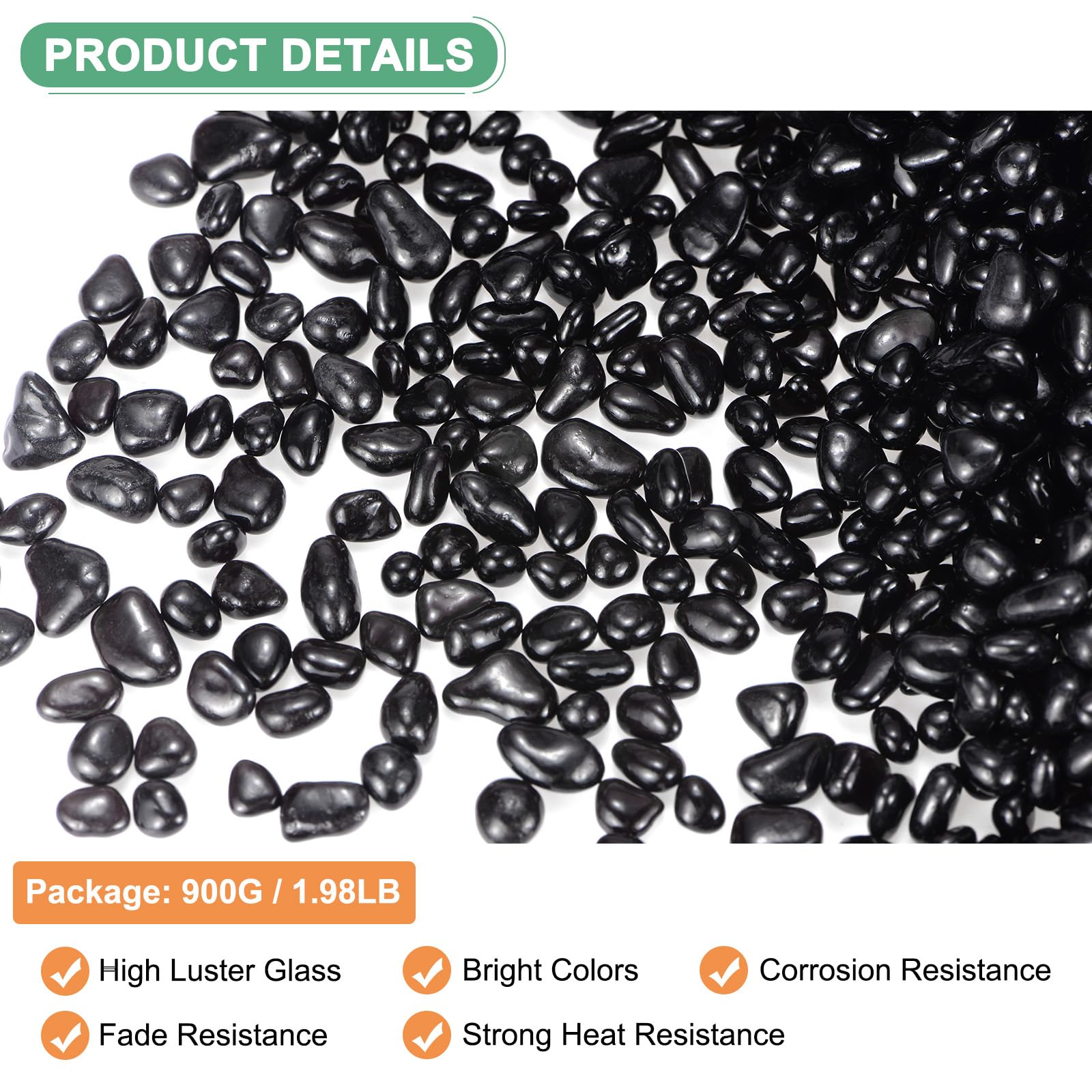 M METERXITY High Luster Round Fire Glass Beads, Glass Gems, Glass Pebbles - Image 2