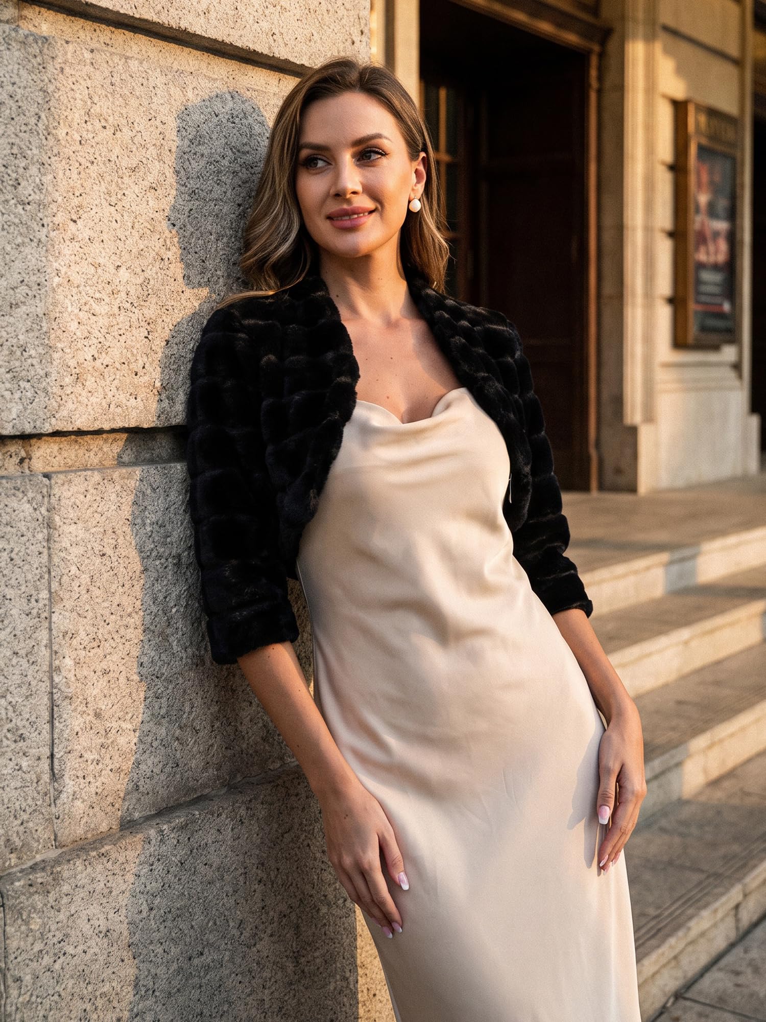Allegra K Damska krótka kurtka na sukienki Bolero Faux Fur Shrug Cardigan