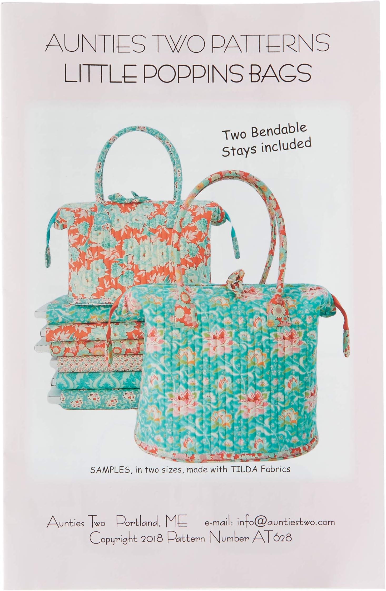 Little Poppins Bag Sewing Pattern with Two Bag Stays by Aunties Two