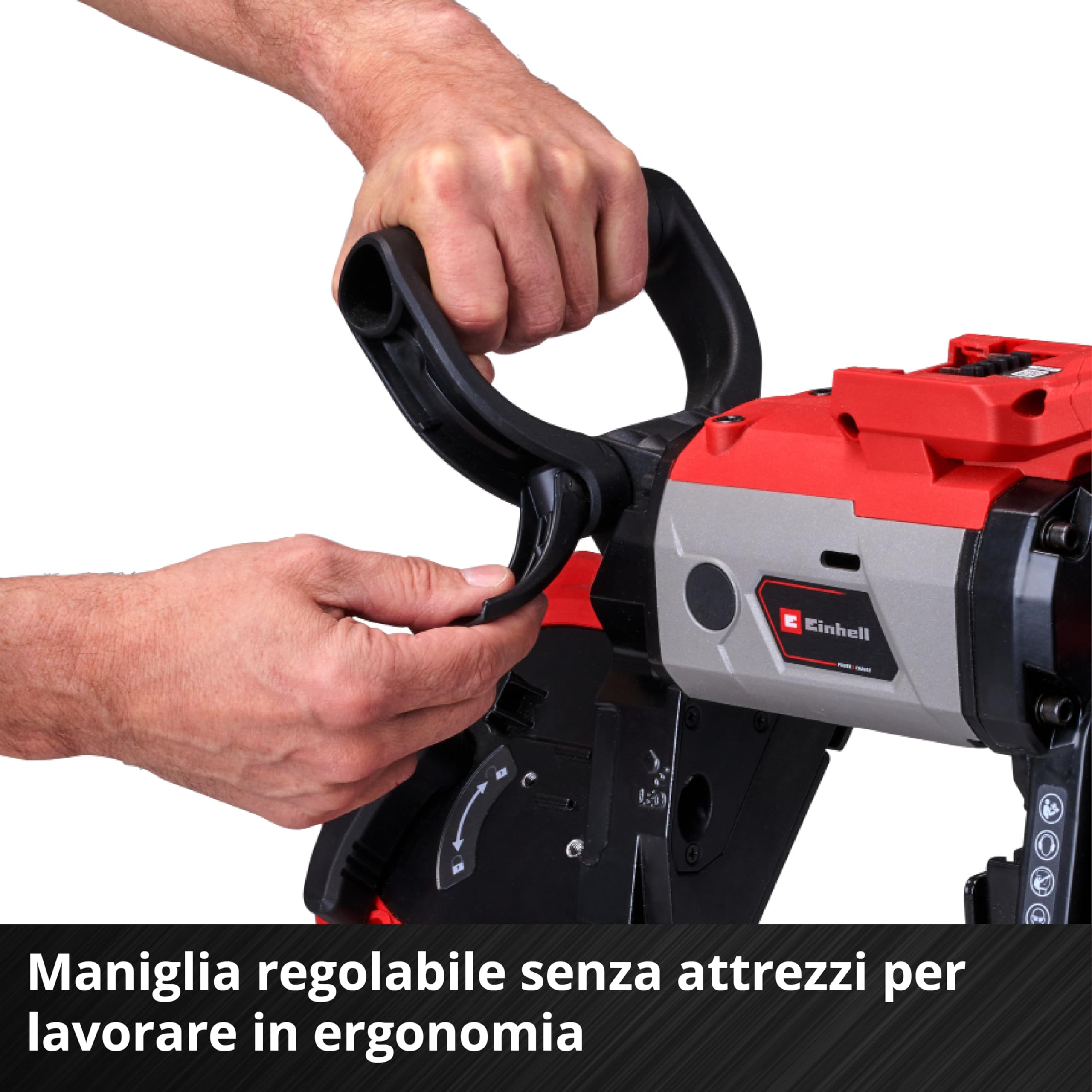 Einhell sega a nastro a batteria TE-MB 18/127 Li-Solo Power X-Change (18 V, altezza di taglio 115 mm, larghezza di taglio 127 mm, luce LED, incl. 2 lame sega a nastro per metallo, senza batteria)