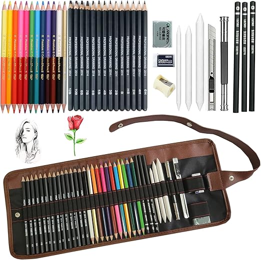 Drawing Pencils, 38pcs Art Supplies Drawing Supplies Sketching Pencils Graphite Pencils Charcoal Pencil Art Set for Beginners Artists