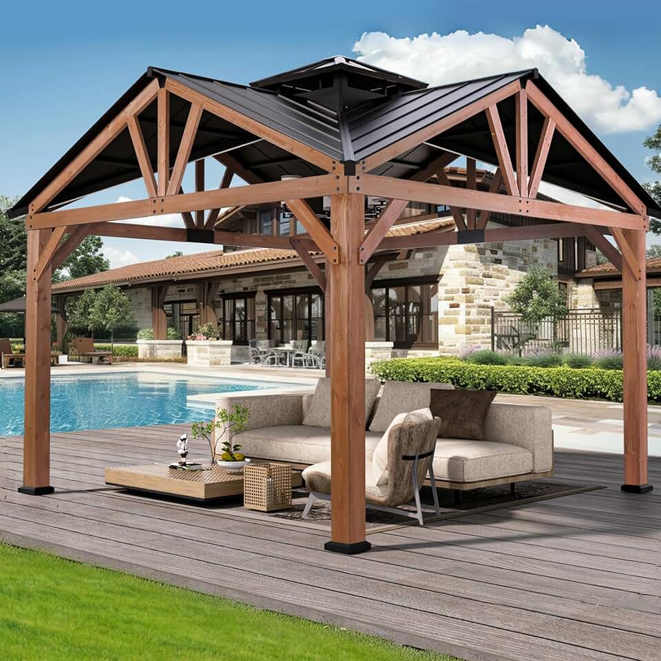 Modern Shade Cedar Wood Gazebo 12’ x 12’ for Backyard, Patio, Deck