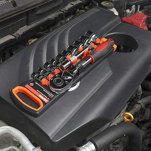 Miniatura 9 de Egofine Juego de 12 llaves de trinquete de 12 y 38 pulgadas, juego de llaves de vaso con 10 enchufes y mango de trinquete de liberación rápida de 2