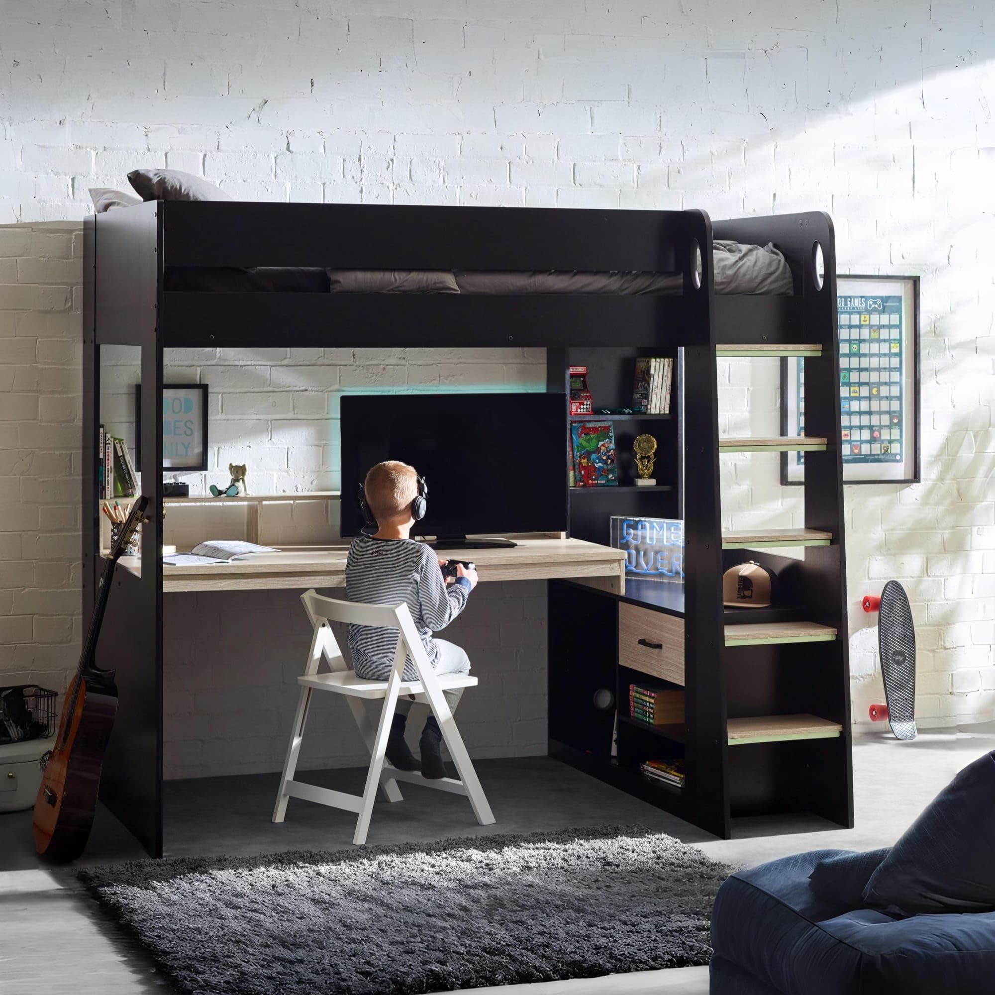 Julian Bowen Black Blaze Gaming Bunk Bed - And Pale Wood
