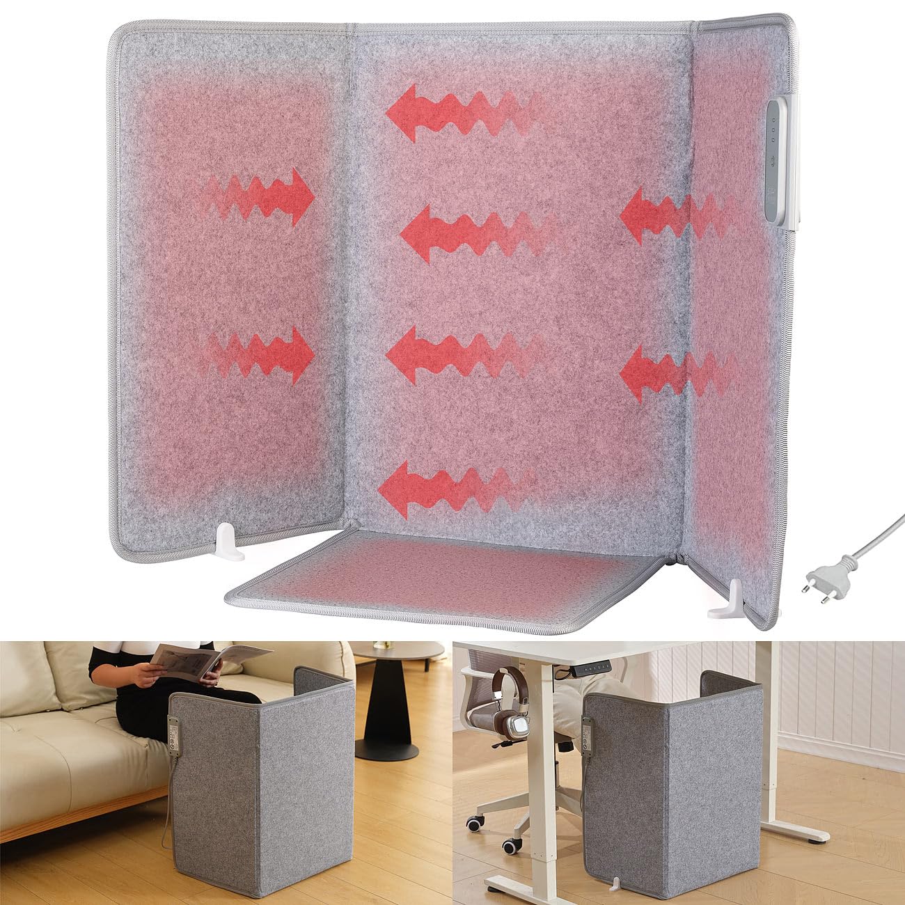 Sichler Haushaltsgeräte Heizteppich: Faltbares 2in1-Infrarot-Heizpanel mit Fußmatte, 65 °C, 3 Heizstufen (Schreibtischheizung, Fußheizung, Heiz)