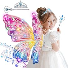 Electric Fairy Wings for Kids, LED Lights and Music, Pink Style Costume for Girls, Halloween Birthday Christmas Gift for Kids ages 3 4 5 6 Years