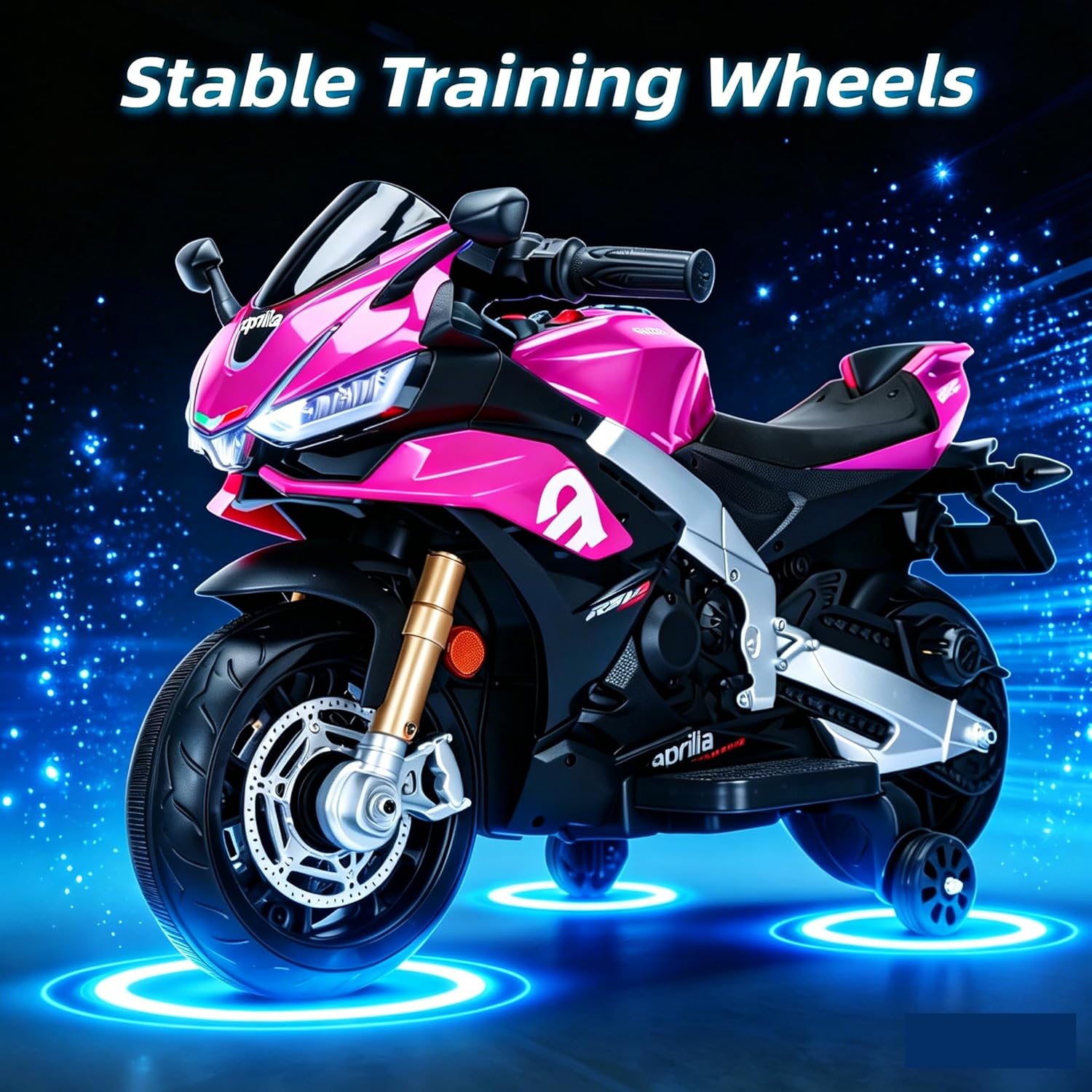 12V Kids Motorcycle, Electric Motorcycle for Kids with Long Battery Life, Ride On Motorcycle Toys for Boys Girls with Bluetooth,Training Wheels,LED Light,EVA Wheels,Large Seat-Pink