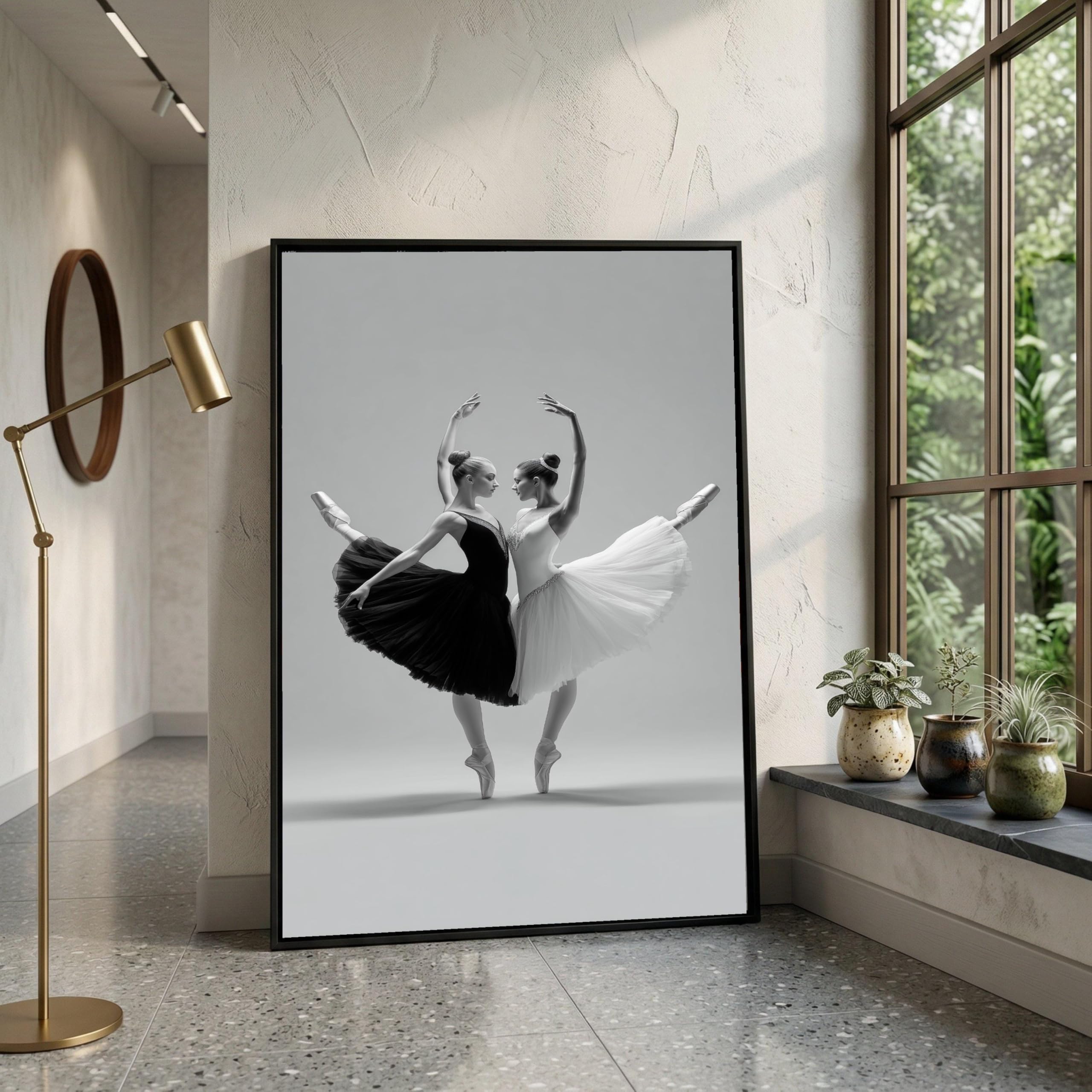 XBTYKPB Black and White Ballet Dancers Canvas Wall Art, Graceful Dance Pose, Monochrome Ballet Art, Fine Art Home Decoration(70x100cm/Frameless)