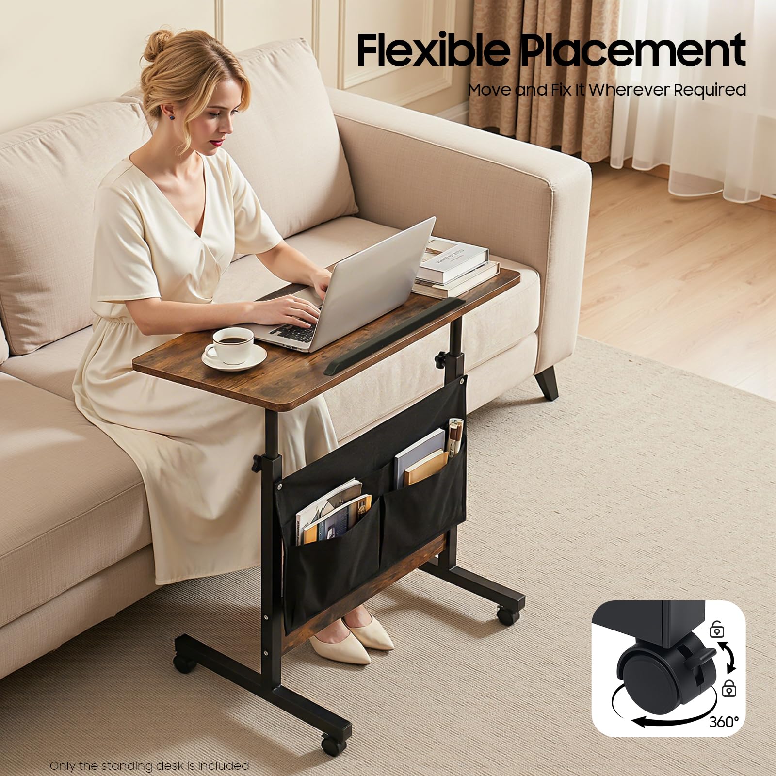 Mobile Standing Desk Portable Laptop Desk with Adjustable Height and Storage Bag Rolling Computer Stand for Office Living — view 6