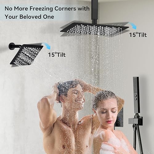 Miniatura 3 de Juego de grifo de ducha negro mate, grifo de ducha desviador de cinco funciones con 2 en 1 de mano, montaje de techo de 10 pulgadas y cabezal de