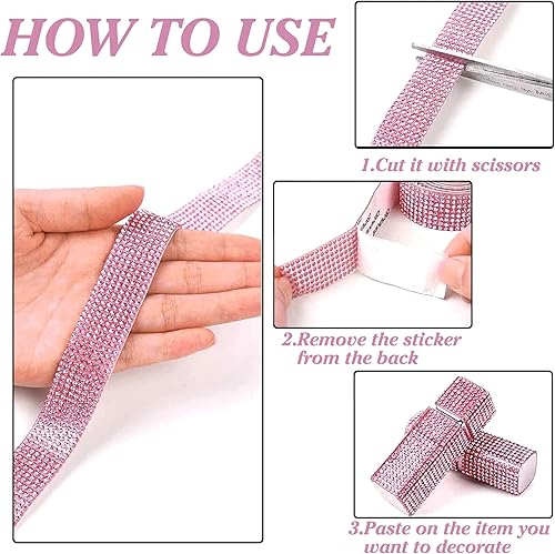 Miniatura 5 de Tiras autoadhesivas de diamantes de imitación de cristal rosa, cinta de diamantes de imitación para manualidades con diamantes de imitación de 0.079