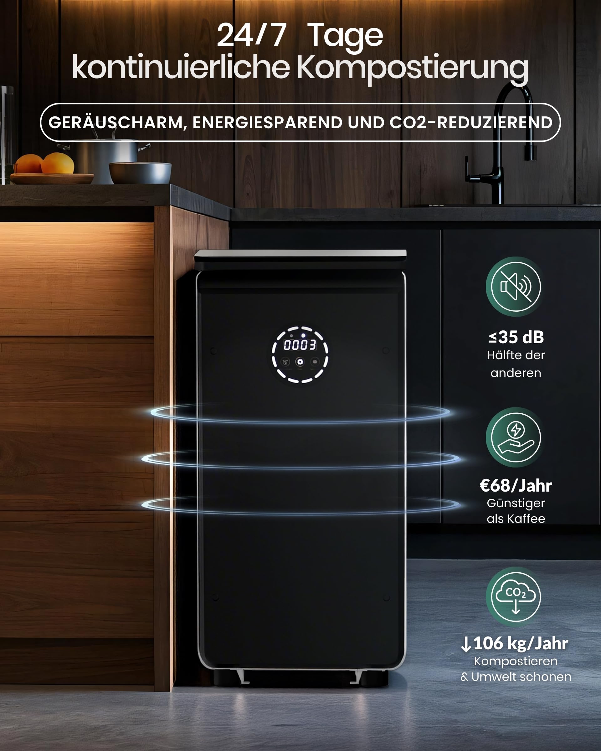 GEME 19L Elektrischer Komposter Küche, Weltweit erste Smarte Bio Kompostier Maschine, Dauerhafter Filter, Echte Kompostierung, Food Cycler, zu Organischem Kompost Werden, Elektrischer Kompostbehälter