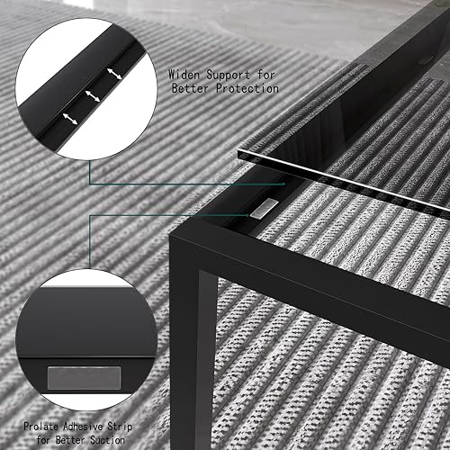 Miniatura 4 de Mesas de centro de cristal para sala de estar, mesa central cuadrada moderna para espacios pequeños, parte superior de vidrio templado con marco de