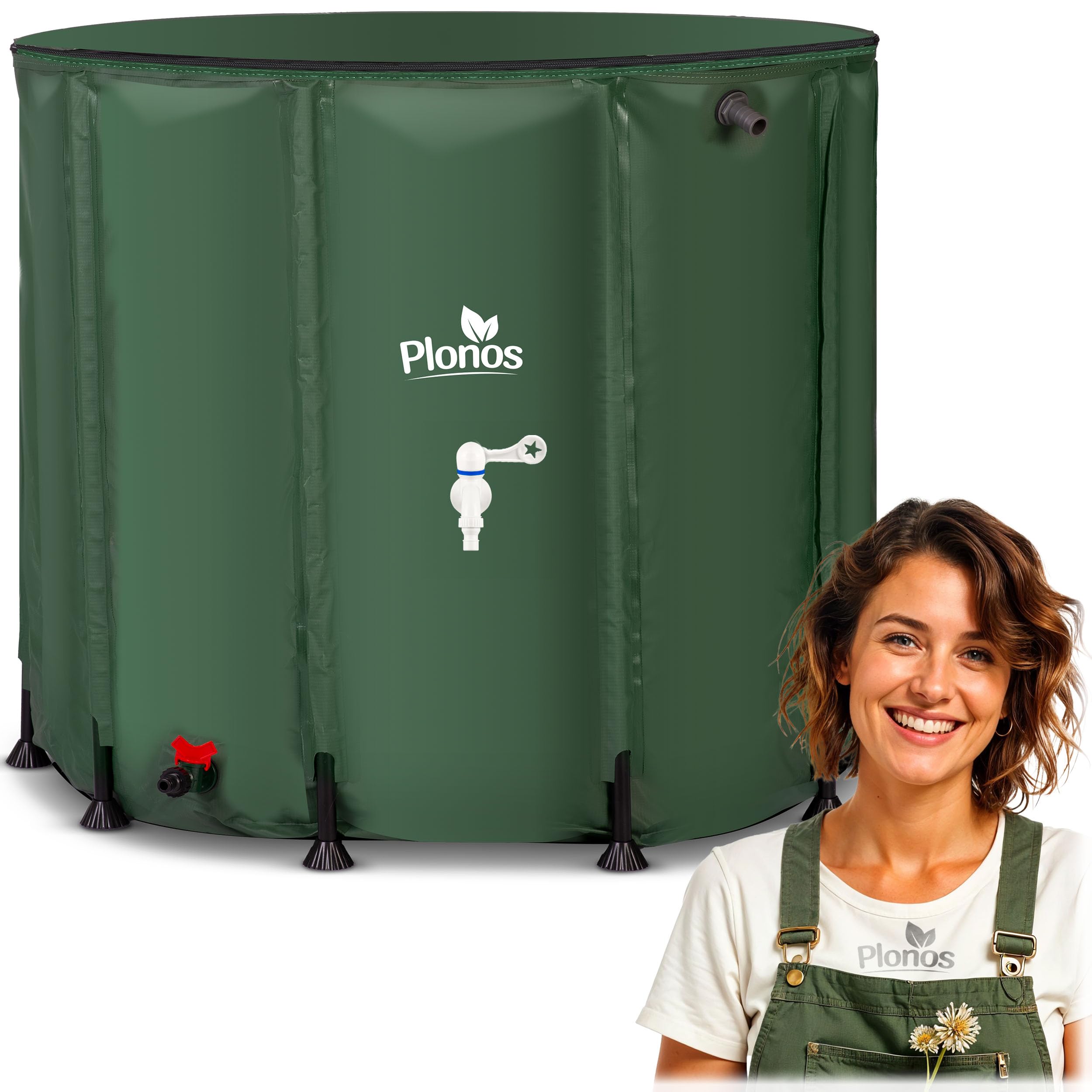 Barile per l'acqua piovana da 650 l con valvola di scarico 85 x 100 cm, verde