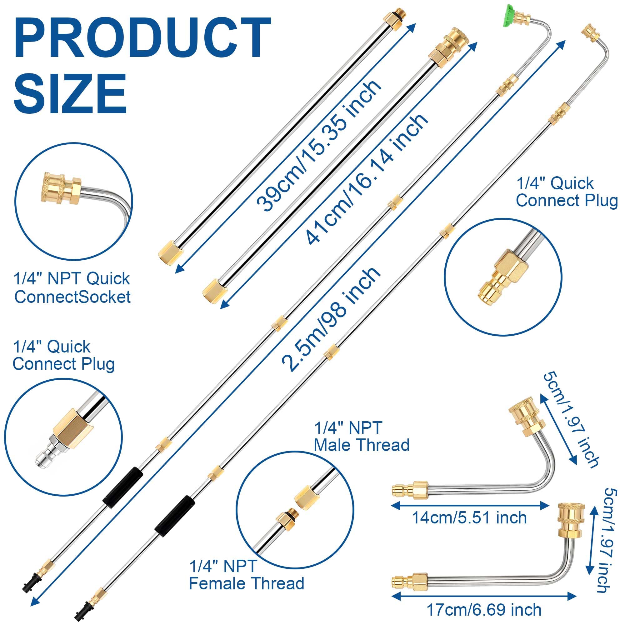 aleawol Set di prolunga per lancia idropulitrice ad alta pressione con adattatore compatibile per Karcher K2-K7, lancia per pulizia tetto con asta curva da 60°/90°, connessione rapida da 1/4", 4000PSI