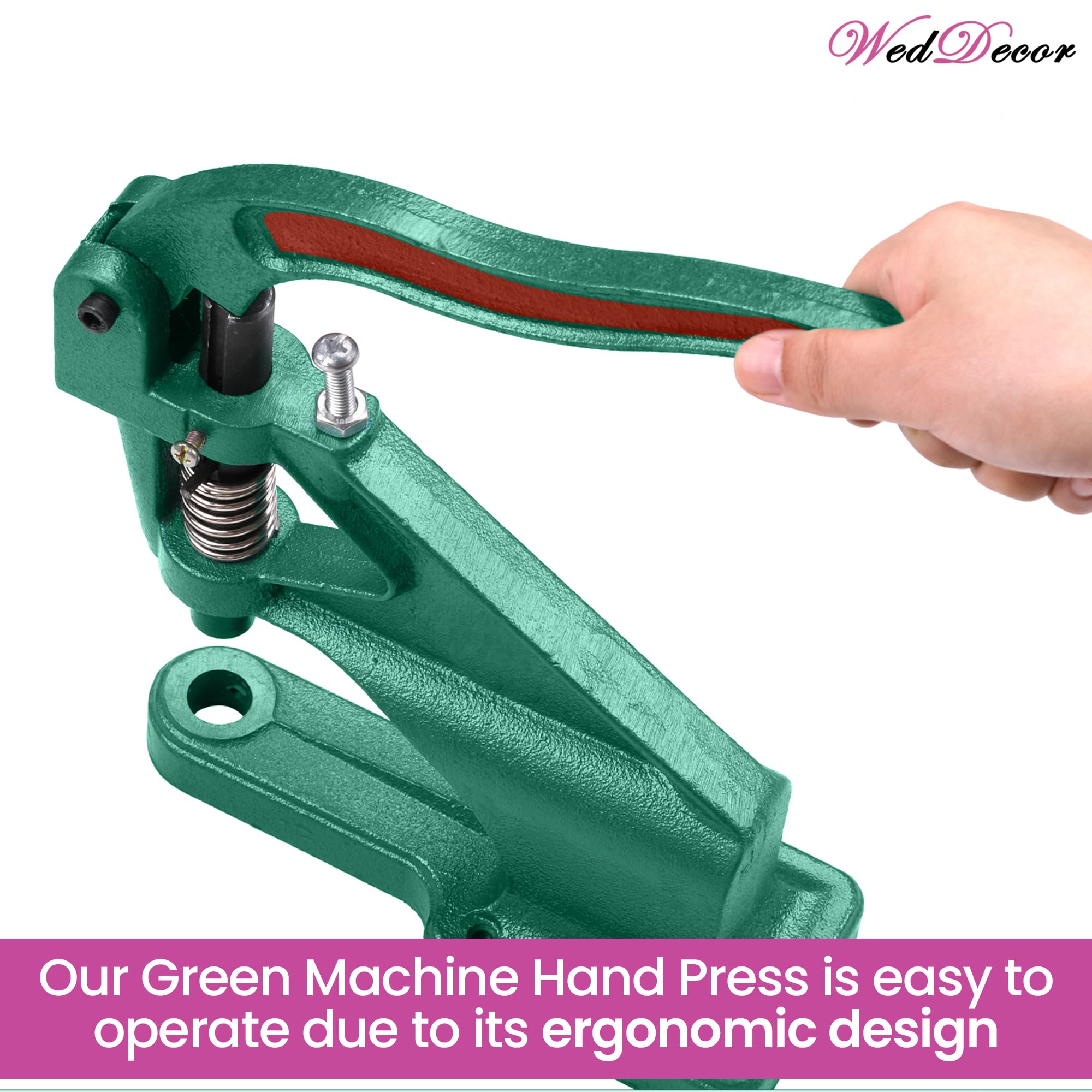 WedDecor Juego de troqueles de fijación de botones a presión de 4 partes de 15 mm con prensa manual universal The Green Machine, herramienta de instalación de cierres a presión para manualidades,