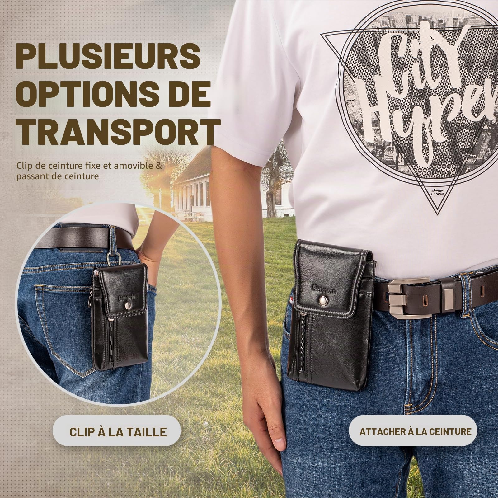 Pochette Telephone Portable, Sacoche Ceinture Homme pour iPhone 17 16 15 14 13 Pro Max, 16 Plus étui à Téléphone pour Samsung S25 S24 S23 S22 Ultra 5G avec Clip Ceinture/Passant De Ceinture