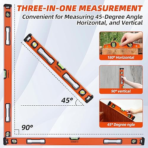 Miniatura 7 de Nivel de torpedo, herramienta de nivel de caja magnética con burbujas de 4590180, construcción de aleación de aluminio, 20 pulgadas