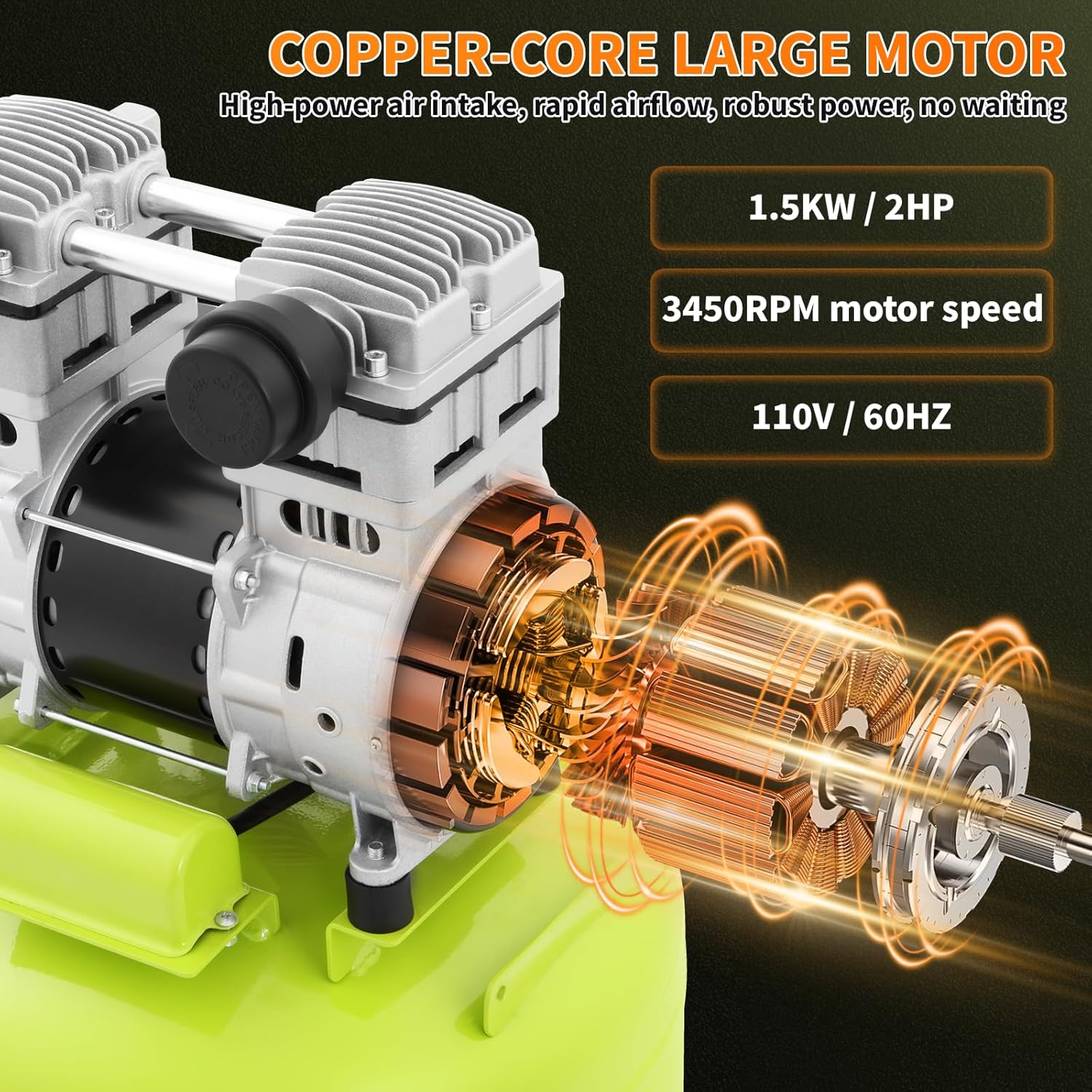13 Gallon Air Compressor,2HP 4.2SCFM @90PSI Ultra Quiet and Oil-Free Air Compressor,115PSI Max Pressure,51 dBA Noise Level,Oil Free Compressor Tank for Auto Repair, Tire Inflation, Spray Painting