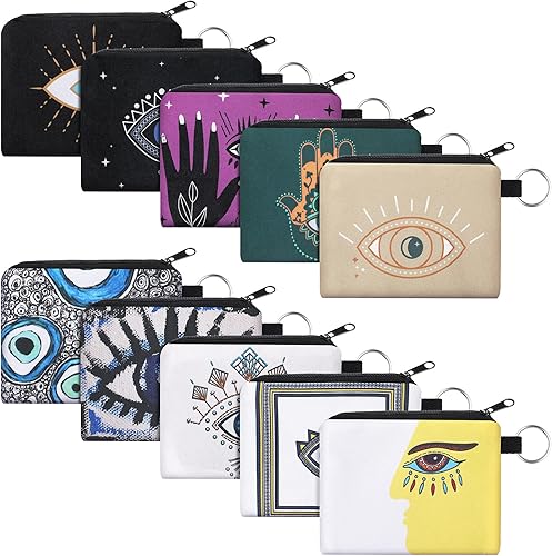 10 monederos pequeños, estilo bohemio, monedero, monedero, monedero, monedero con cremallera, para mujeres y niñas, Multicolorido