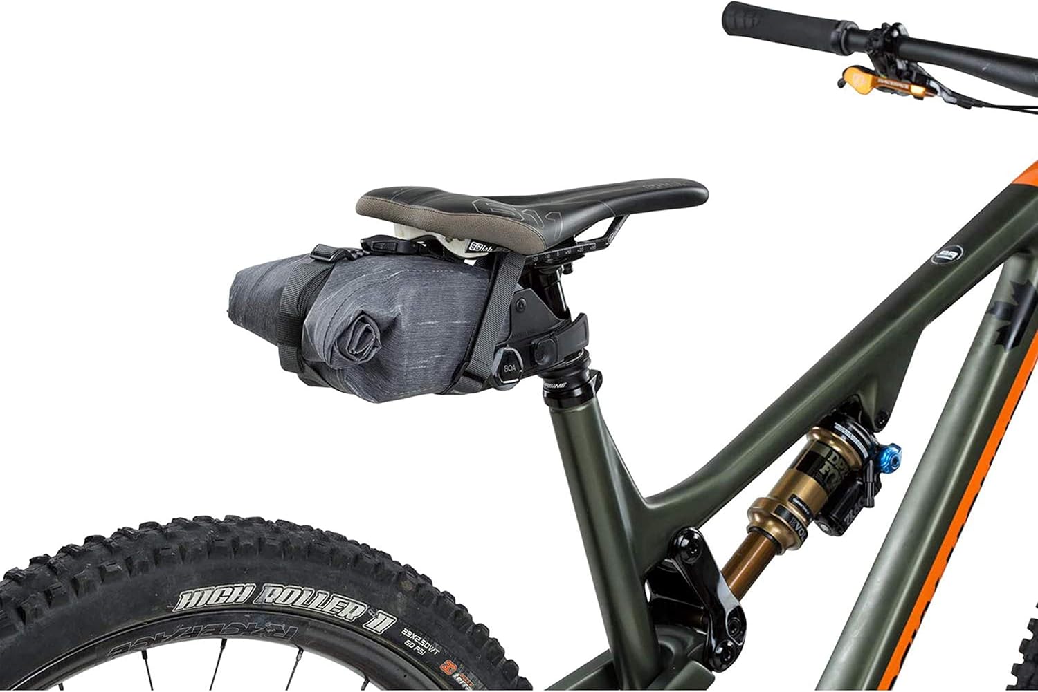 EVOC SEAT PACK BOA saddle bag, bike bag for extra storage space (size: S, 1L storage space, BOA FIT SYSTEM, easy to attach, waterproof, adjustable volume, flexible closure), Carbon Grey