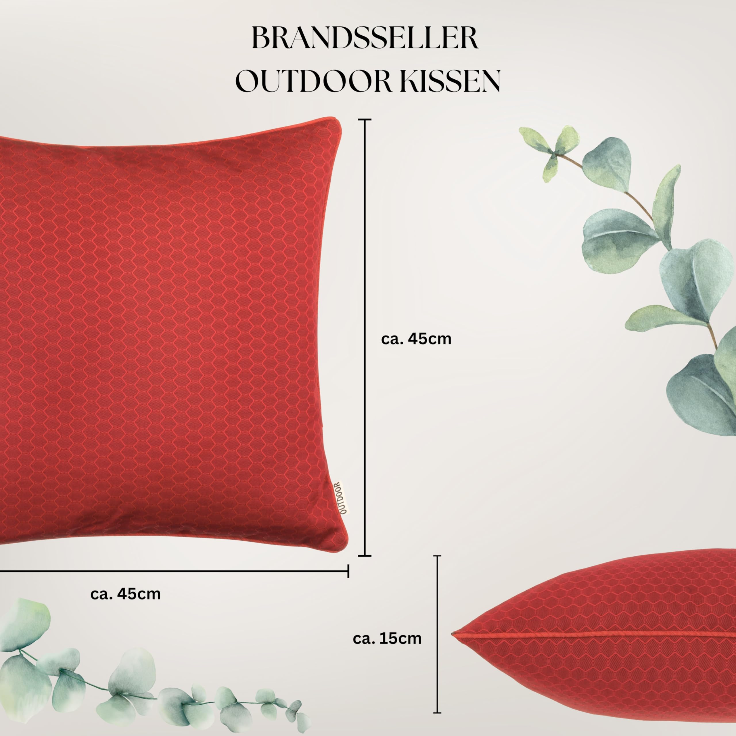 Brandsseller Set di 4 Cuscini da Esterno 45x45 cm – Cuscini Decorativi con Bordino e Struttura a Nido d'ape – Idrorepellenti e Antimacchia per Giardino, Balcone, Terrazza e Divano - Rosso