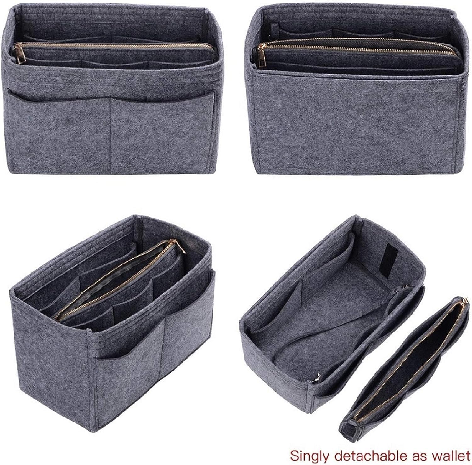Purse Organizer Insert for Handbags, Premium Felt Organizer with Zipper Pocket (Large, Grey) 1