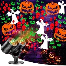 Halloween Projector Lights Outdoor, 2026 Upgraded Double Head Dynamic Rotating Projection Light with Ghost, Skeleton, Devil &amp; Pumpkin Patterns for Indoor Outdoor Holiday Home Garden Yard Window Decor