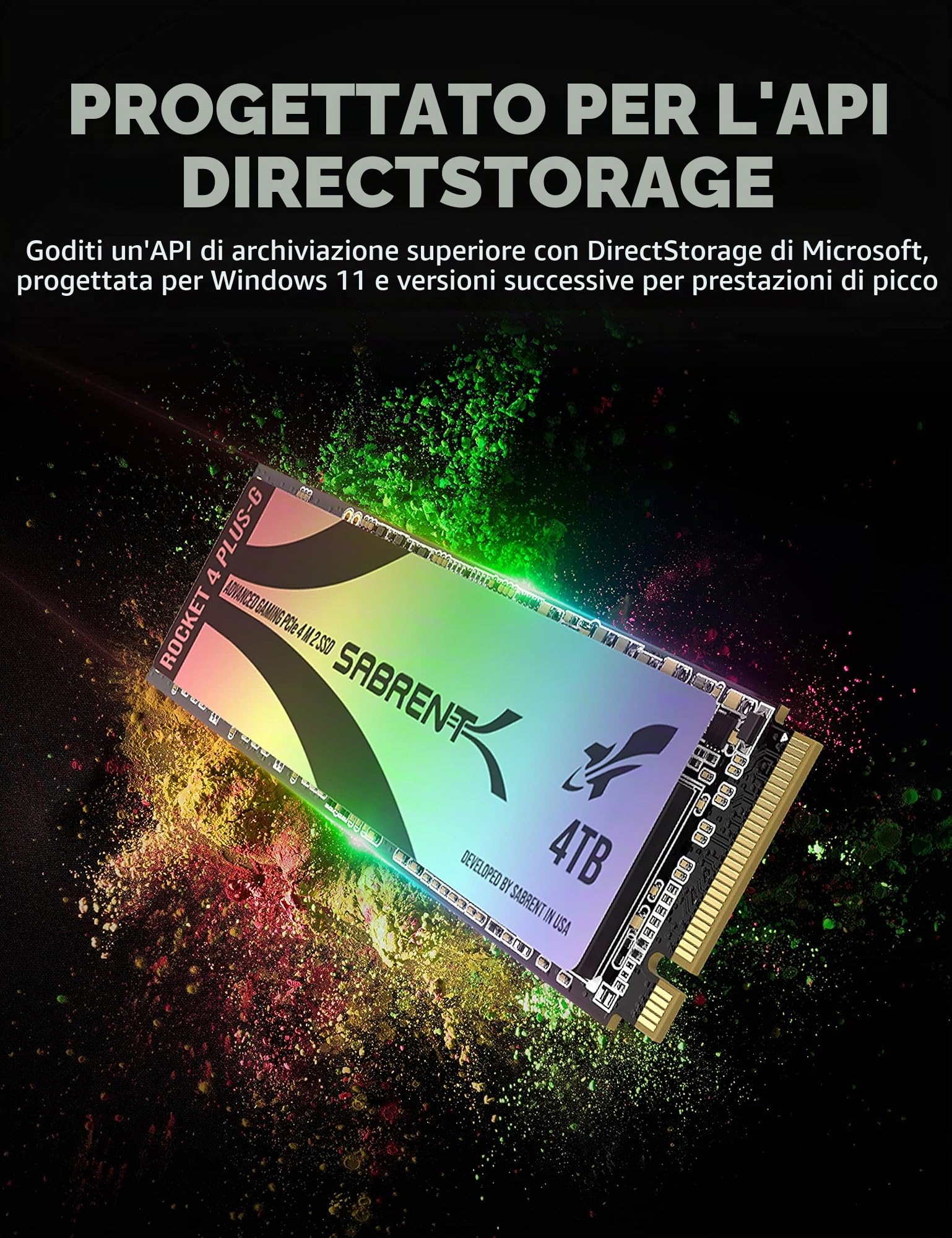 SABRENT SSD 4TB, SSD interno, SSD NVMe PCIe M.2 2280, Disco a stato solido ad alte prestazioni, Gen 4, fino a 7Gbps, Rocket 4 Plus-G con dissipatore di calore (SB-RKTG-GHSK-4TB)