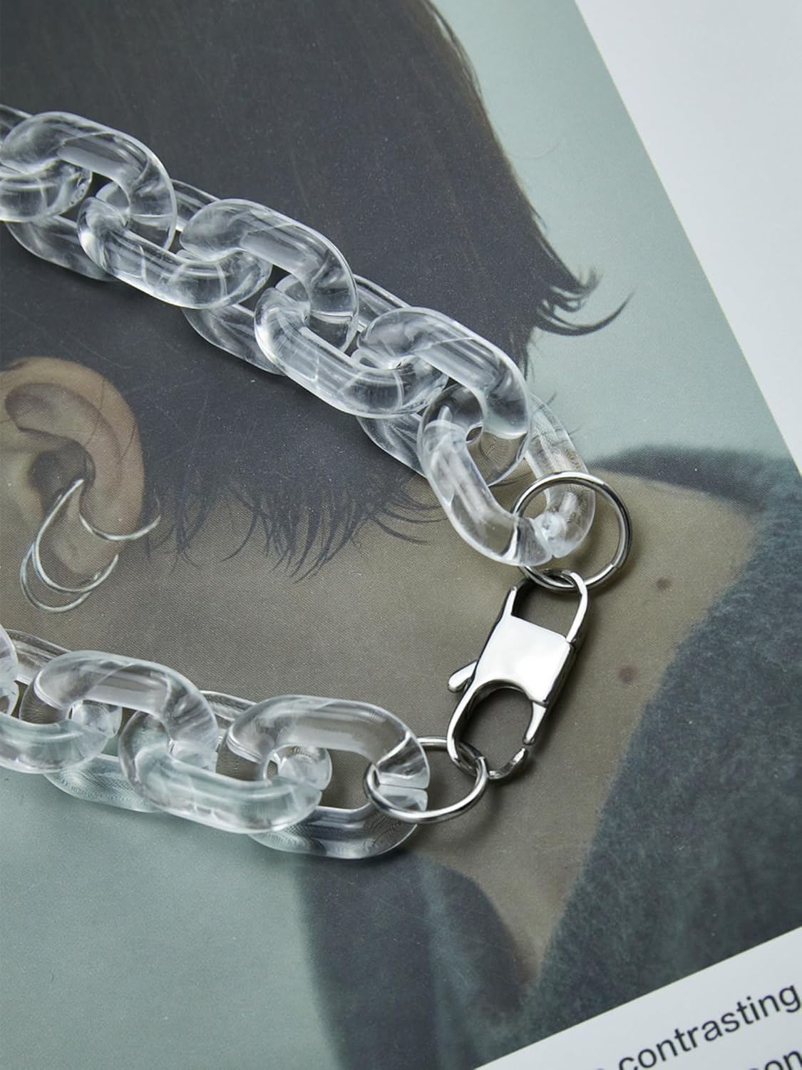 Punk Acrylic Colorful Leopard Print Clear Chain Necklace Rainbow Thick Paper Clip Necklace for Women Men Gift Hip Hop Geometric Bar Jewelry - Image 7