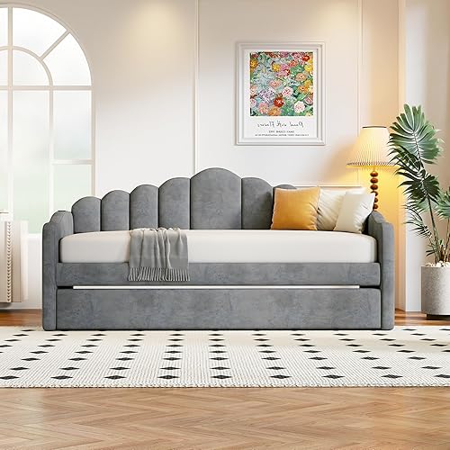 Miniatura 10 de SOFTSEA Sofá cama de tamaño matrimonial con nido, sofá cama tapizado de terciopelo con respaldo vertical copetudo para sala de estar, dormitorio, no