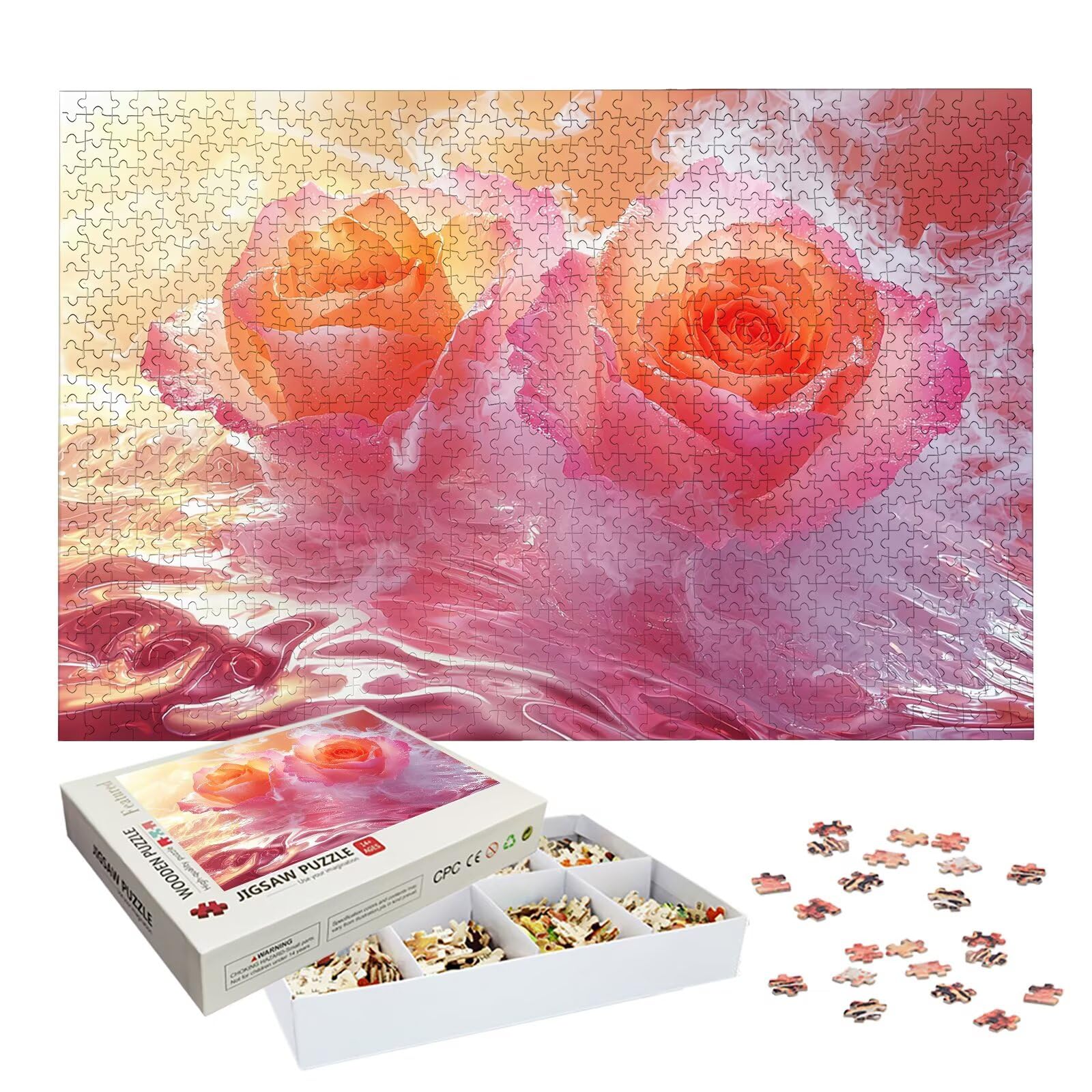 Puzzle 1500 Pièces Rose, Puzzle 1500 Pièces Adultes et Enfants, Puzzles Bois avec Une Boîte d'emballage Exquise, Jeu Éducatif Puzzles Fleurs, Decoration Maison, Cadeau Femme, Cadeau Homme, -8281