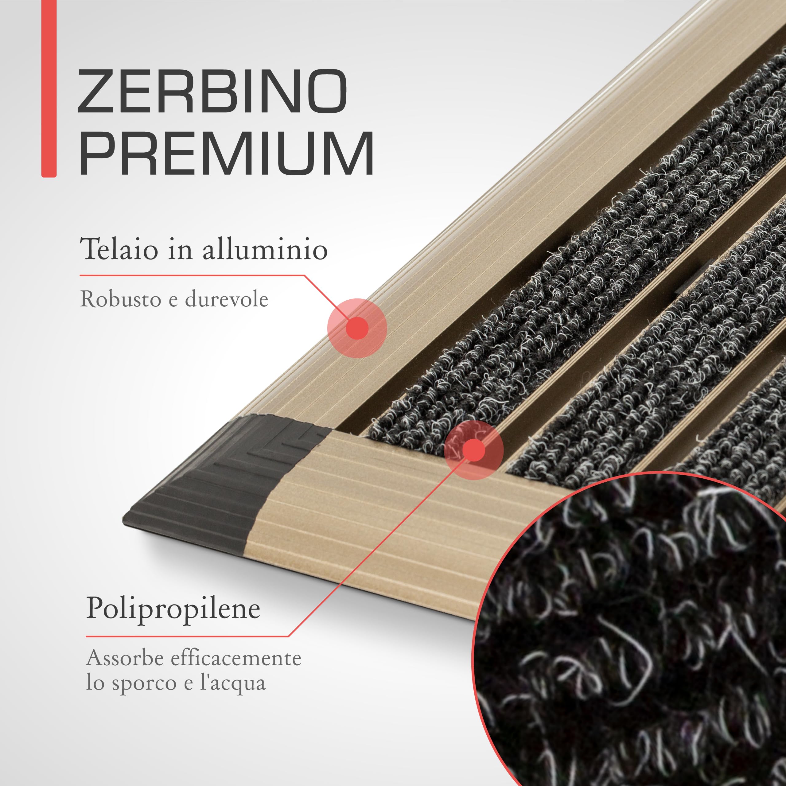 bomoe zerbino in alluminio per porte d'ingresso con passatoia in gomma | 50x80cm Champagne metallizzato tappetino per uso esterno e interno Antiscivolo battitappeto raschietto scarpe AluGant