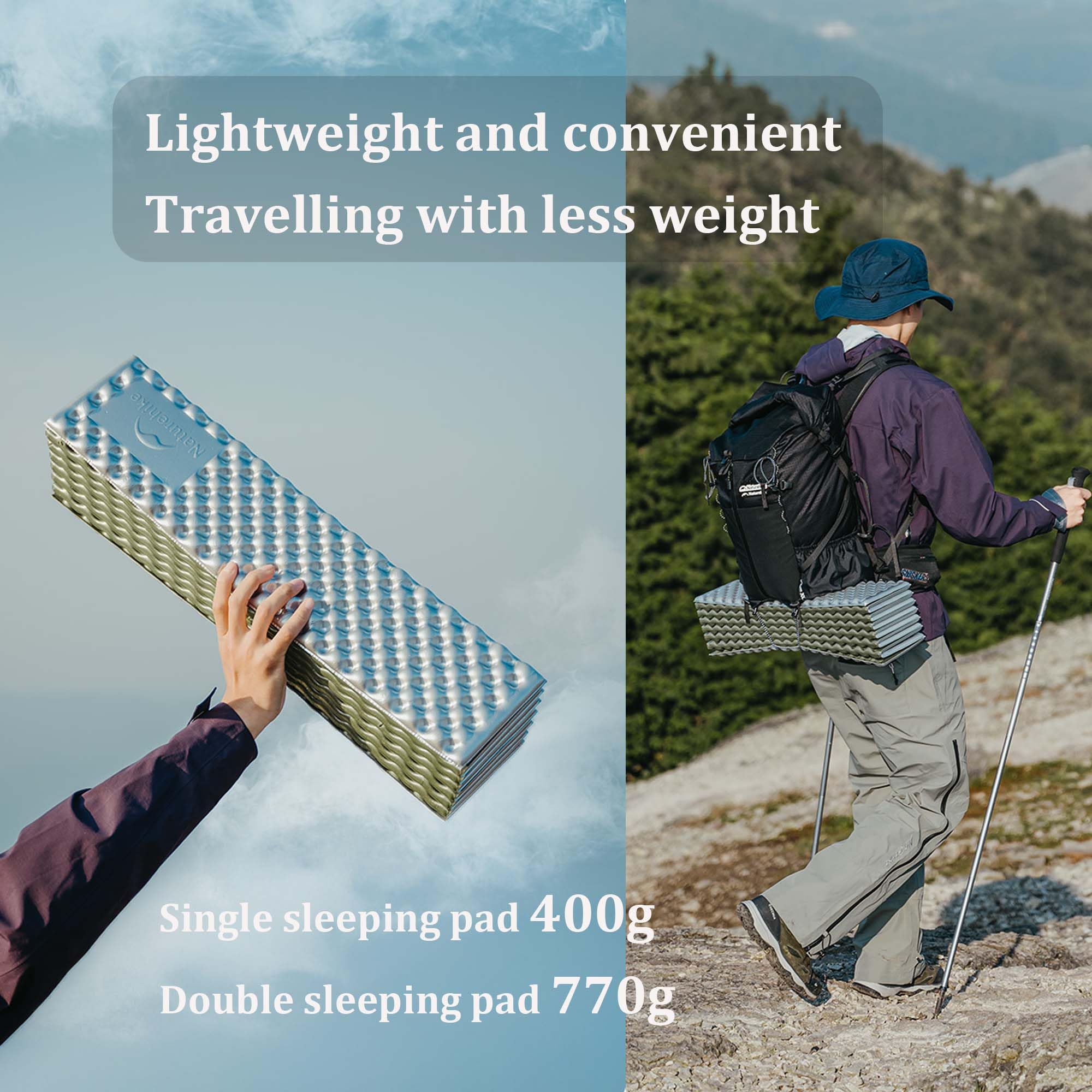 Naturehike Camping Mat 400g/770g Ultra-Light,Wider Roll Mat,IXPE+Moisture-Proof Aluminium Film,Egg Nest Sleeping Pad,Folding Portable Cushion for Outdoor Hiking Backpacking (Blue)