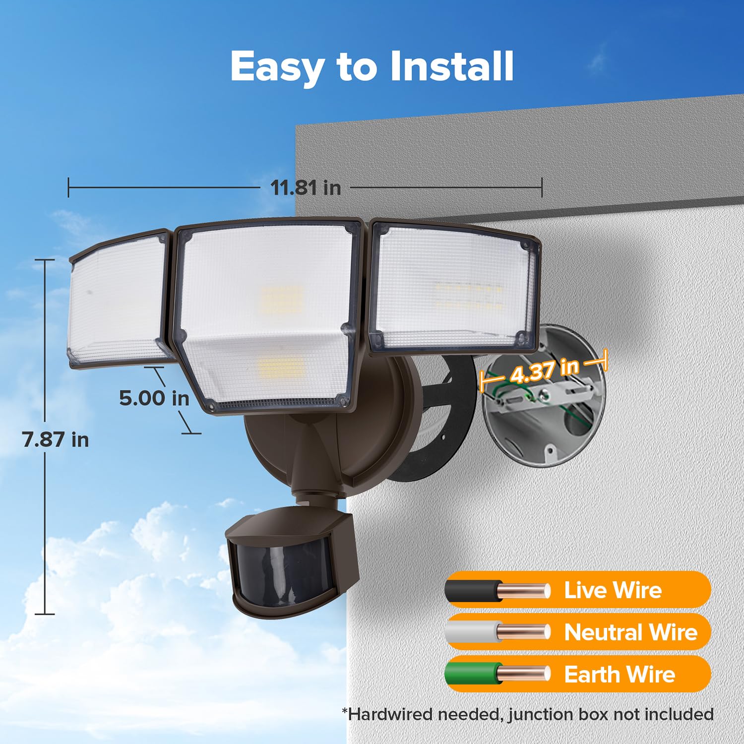 LUTEC 80W 9000LM LED Sicherheitsleuchten mit Bewegungsmelder für Direktdrahtverbindung, 4 Köpfe Außen LED Flutlichter, 5000K Tageslicht, IP65 Wasserdicht